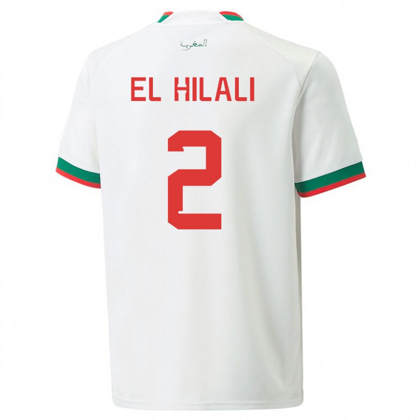 Børn Marokkos Omar El Hilali #2 Hvid Udebane Spillertrøjer 22-24 Trøje T-shirt