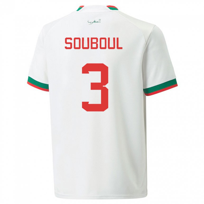 Børn Marokkos Mohamed Souboul #3 Hvid Udebane Spillertrøjer 22-24 Trøje T-shirt