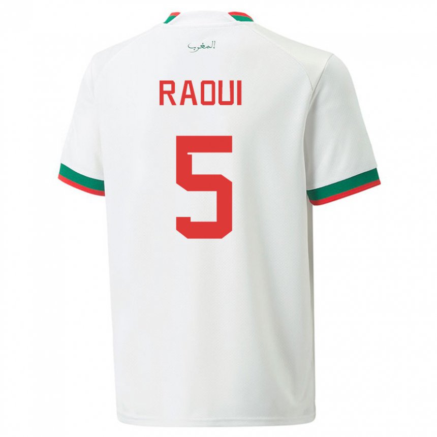 Børn Marokkos Oussama Raoui #5 Hvid Udebane Spillertrøjer 22-24 Trøje T-shirt