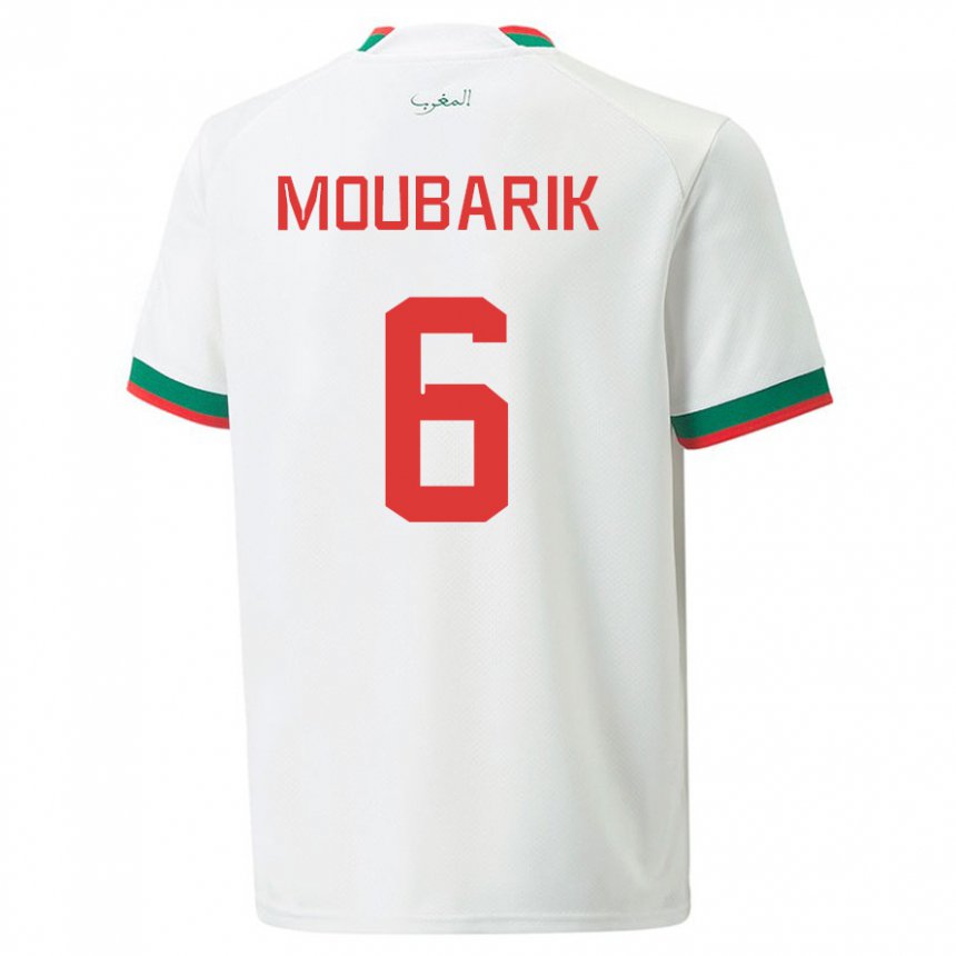 Børn Marokkos El Mehdi Moubarik #6 Hvid Udebane Spillertrøjer 22-24 Trøje T-shirt