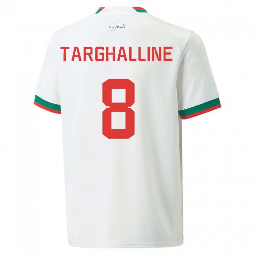 Børn Marokkos Oussama Targhalline #8 Hvid Udebane Spillertrøjer 22-24 Trøje T-shirt