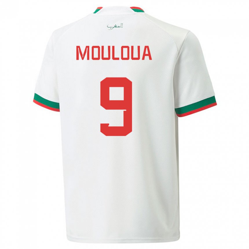 Børn Marokkos Ayoub Mouloua #9 Hvid Udebane Spillertrøjer 22-24 Trøje T-shirt