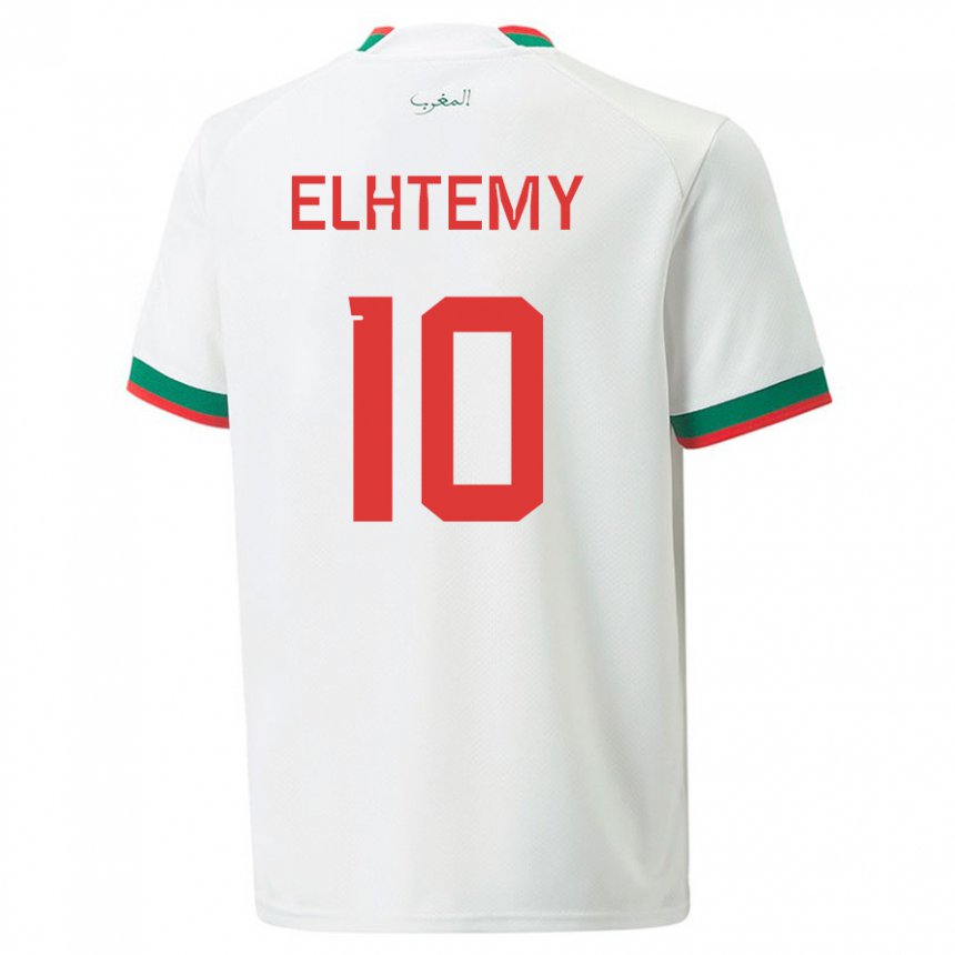 Børn Marokkos Mountassir Elhtemy #10 Hvid Udebane Spillertrøjer 22-24 Trøje T-shirt