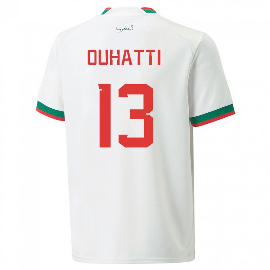 Børn Marokkos Aymane Ouhatti #13 Hvid Udebane Spillertrøjer 22-24 Trøje T-shirt