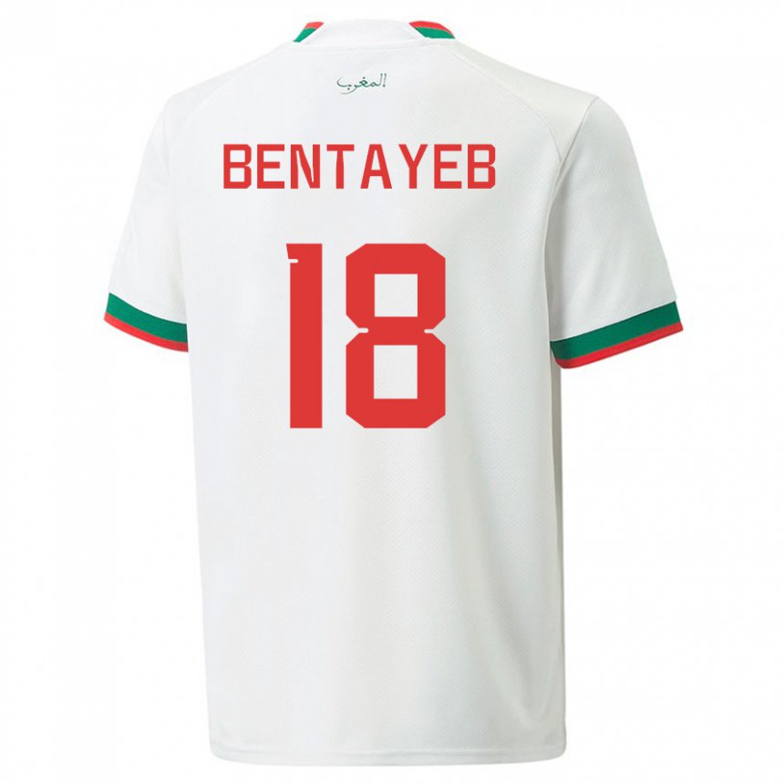 Børn Marokkos Tawfik Bentayeb #18 Hvid Udebane Spillertrøjer 22-24 Trøje T-shirt