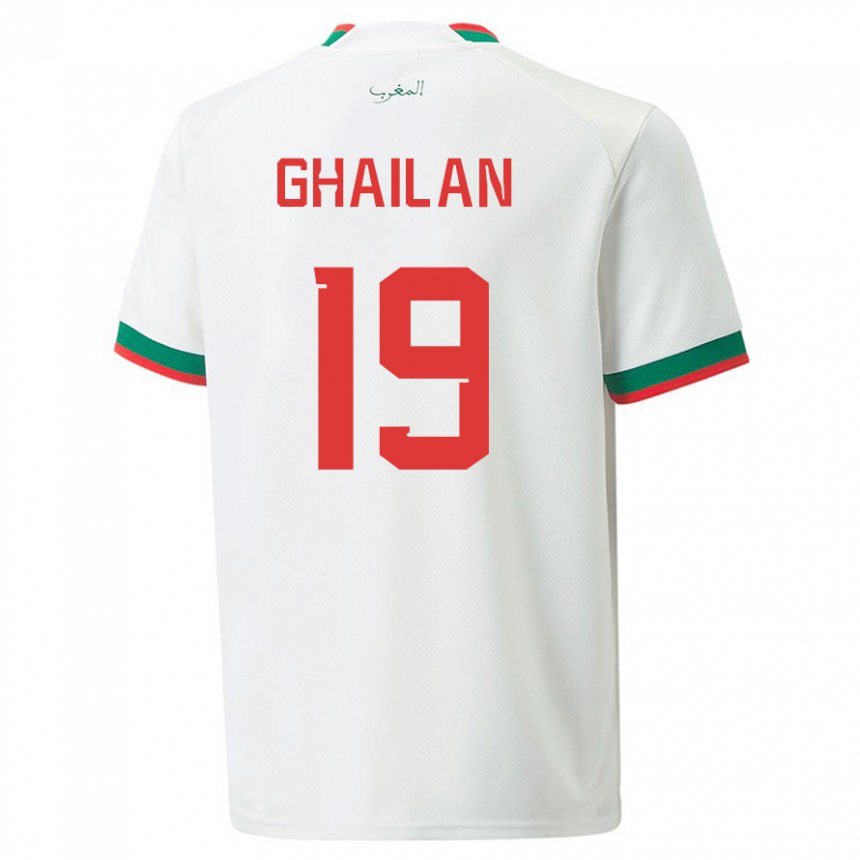 Børn Marokkos Zacarias Ghailan #19 Hvid Udebane Spillertrøjer 22-24 Trøje T-shirt
