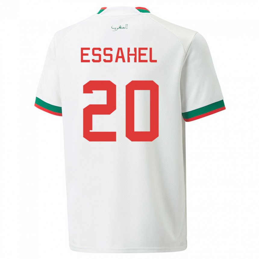 Børn Marokkos Mohammed Amine Essahel #20 Hvid Udebane Spillertrøjer 22-24 Trøje T-shirt