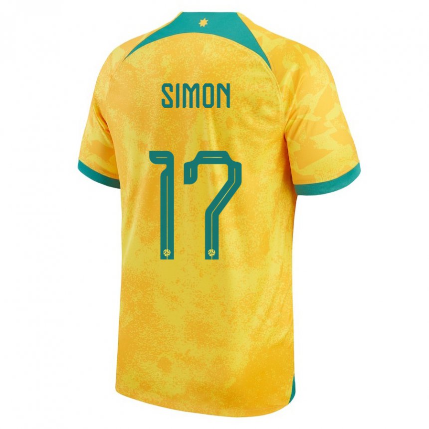 Mænd Australiens Kyah Simon #17 Gylden Hjemmebane Spillertrøjer 22-24 Trøje T-shirt