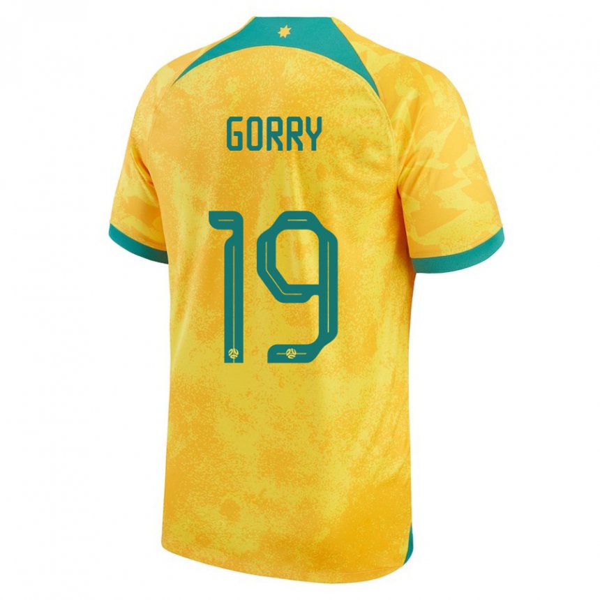 Mænd Australiens Katrina Gorry #19 Gylden Hjemmebane Spillertrøjer 22-24 Trøje T-shirt