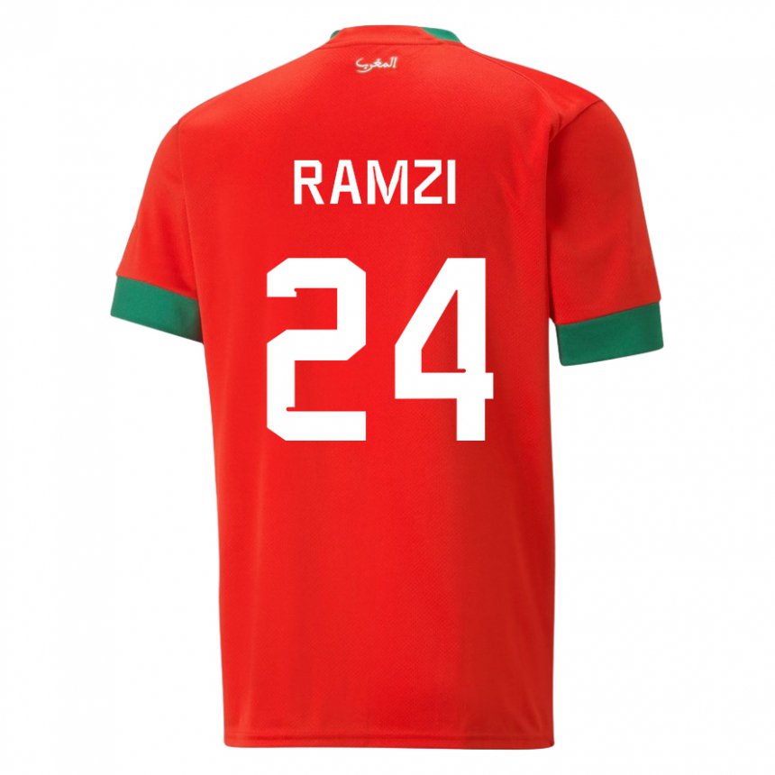 Mænd Marokkos Achraf Ramzi #24 Rød Hjemmebane Spillertrøjer 22-24 Trøje T-shirt