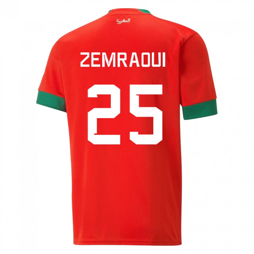 Mænd Marokkos Oussama Zemraoui #25 Rød Hjemmebane Spillertrøjer 22-24 Trøje T-shirt