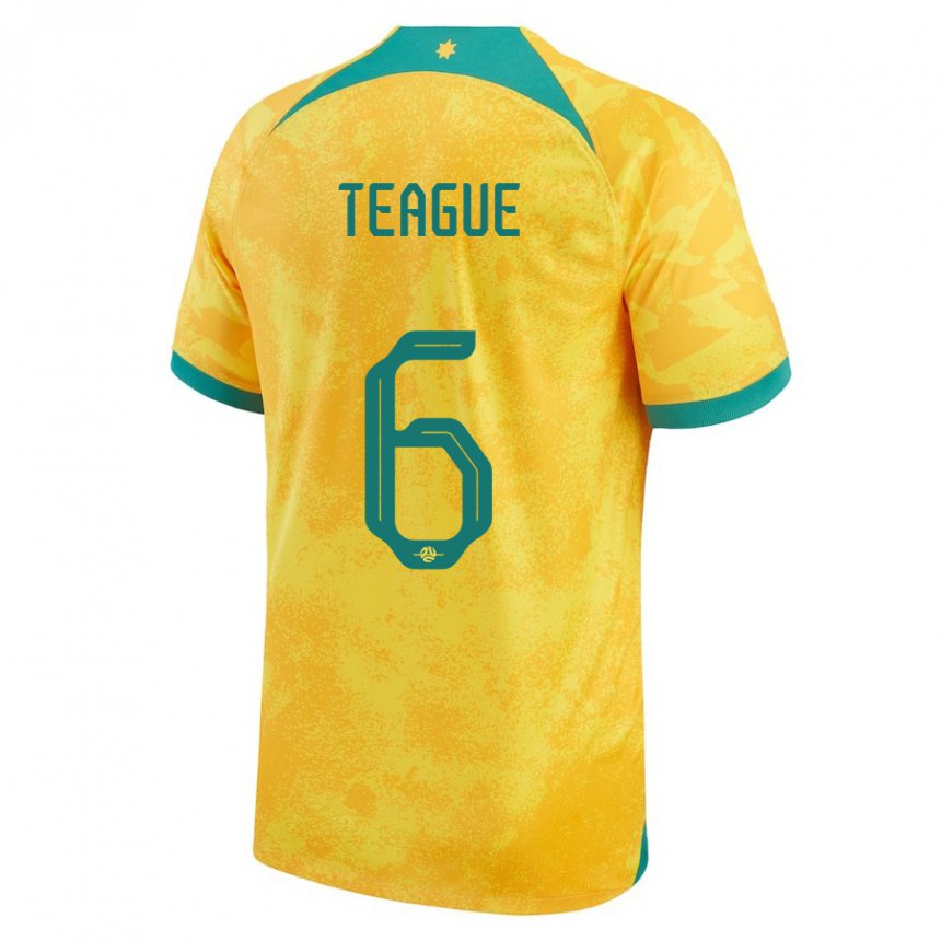 Mænd Australiens Ryan Teague #6 Gylden Hjemmebane Spillertrøjer 22-24 Trøje T-shirt