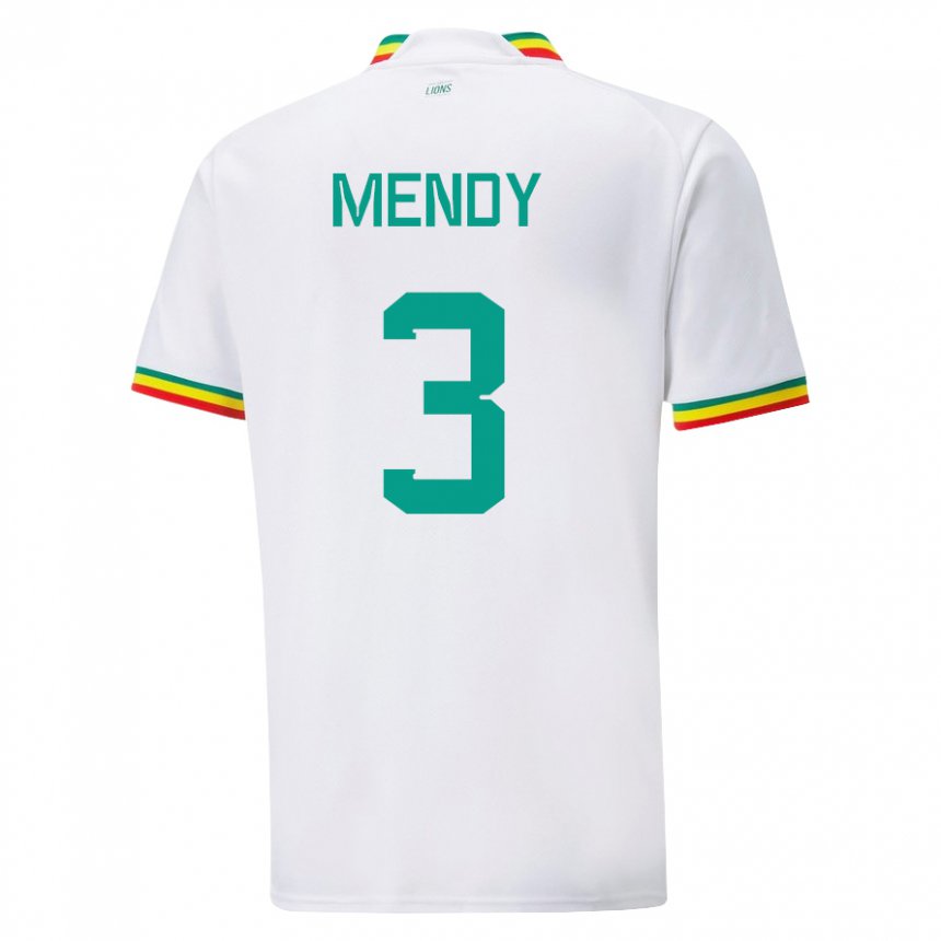 Mænd Senegals Formose Mendy #3 Hvid Hjemmebane Spillertrøjer 22-24 Trøje T-shirt