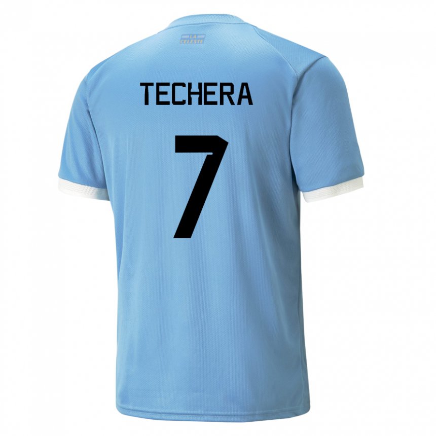 Mænd Uruguays Facundo Techera #7 Blå Hjemmebane Spillertrøjer 22-24 Trøje T-shirt