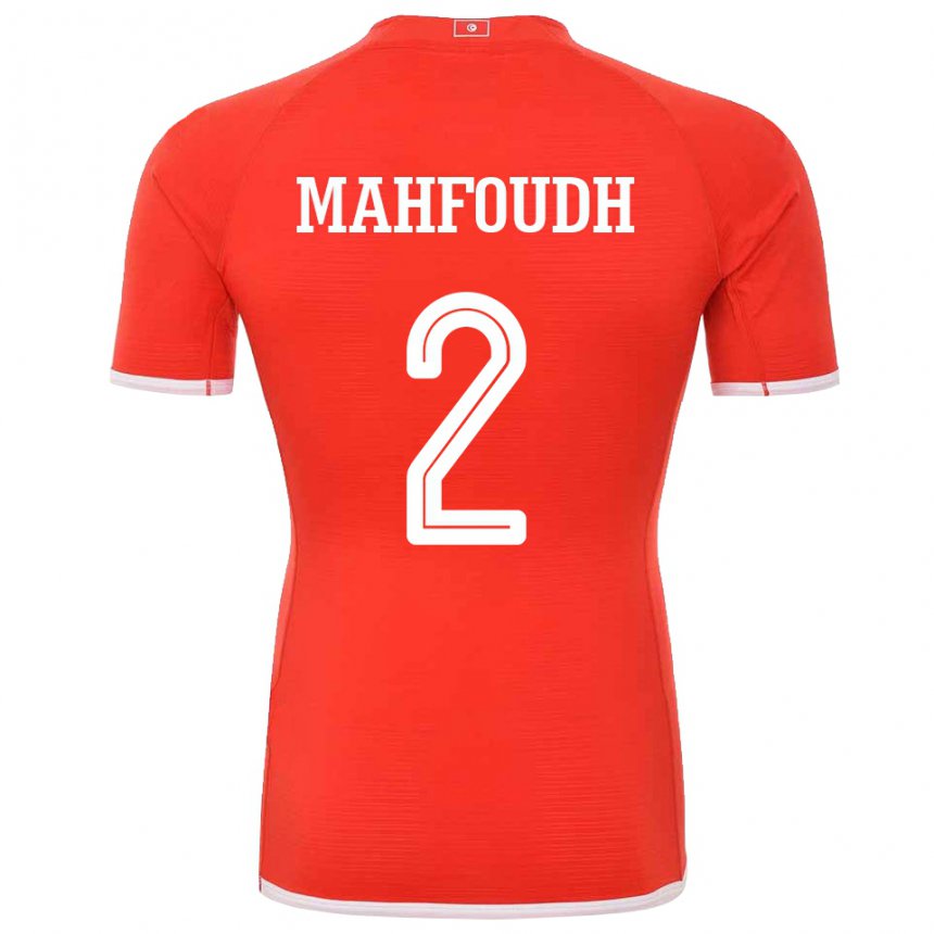 Mænd Tunesiens Dhikra Mahfoudh #2 Rød Hjemmebane Spillertrøjer 22-24 Trøje T-shirt