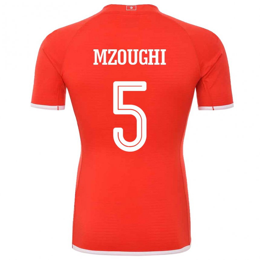 Mænd Tunesiens Iskander Mzoughi #5 Rød Hjemmebane Spillertrøjer 22-24 Trøje T-shirt