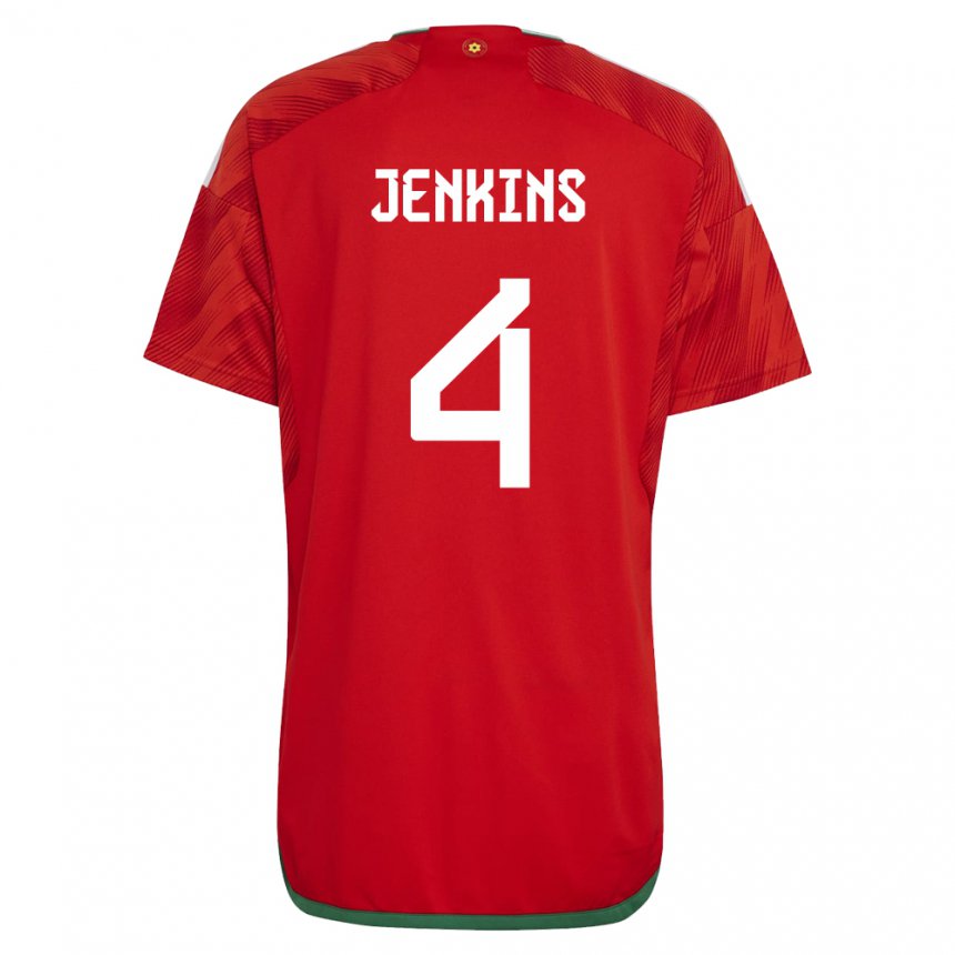 Mænd Wales Shaunna Jenkins #4 Rød Hjemmebane Spillertrøjer 22-24 Trøje T-shirt