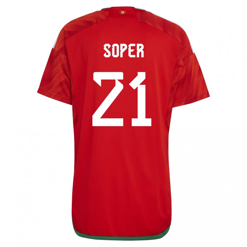 Mænd Wales Poppy Soper #21 Rød Hjemmebane Spillertrøjer 22-24 Trøje T-shirt