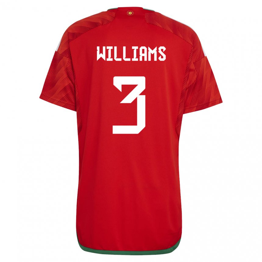 Mænd Wales Zac Williams #3 Rød Hjemmebane Spillertrøjer 22-24 Trøje T-shirt