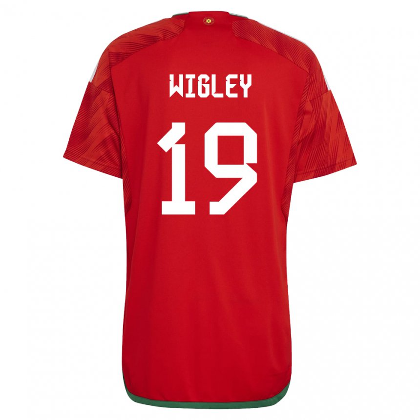 Mænd Wales Morgan Wigley #19 Rød Hjemmebane Spillertrøjer 22-24 Trøje T-shirt