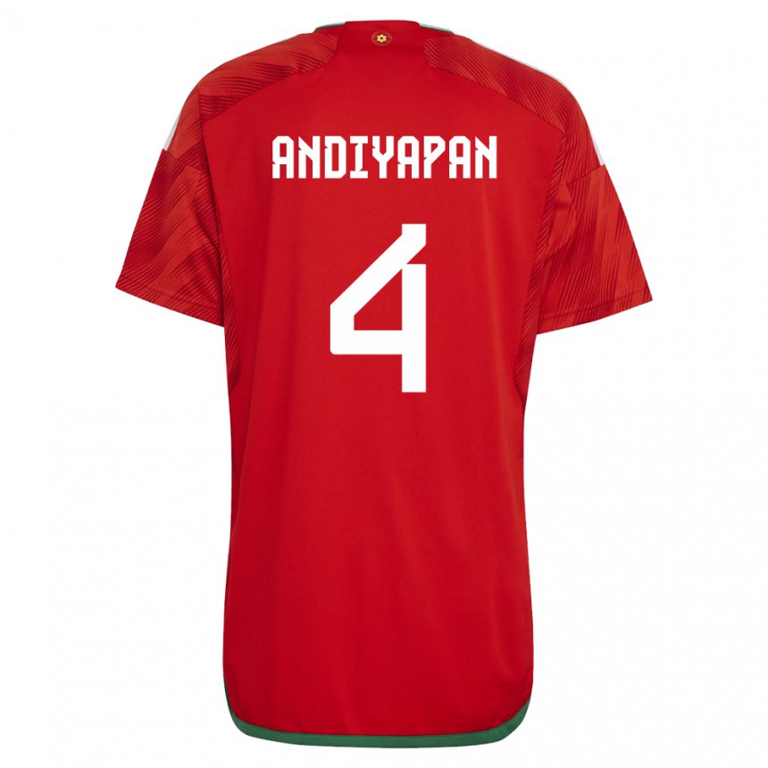 Mænd Wales William Andiyapan #4 Rød Hjemmebane Spillertrøjer 22-24 Trøje T-shirt