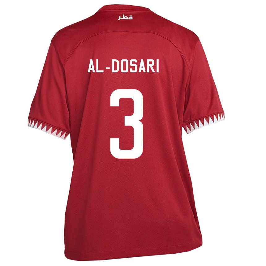 Mænd Qatars Dana Al Dosari #3 Rødbrun Hjemmebane Spillertrøjer 22-24 Trøje T-shirt