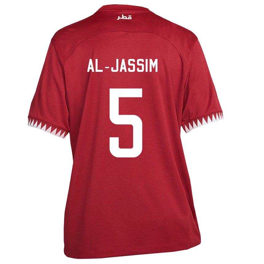 Mænd Qatars Dana Al Jassim #5 Rødbrun Hjemmebane Spillertrøjer 22-24 Trøje T-shirt