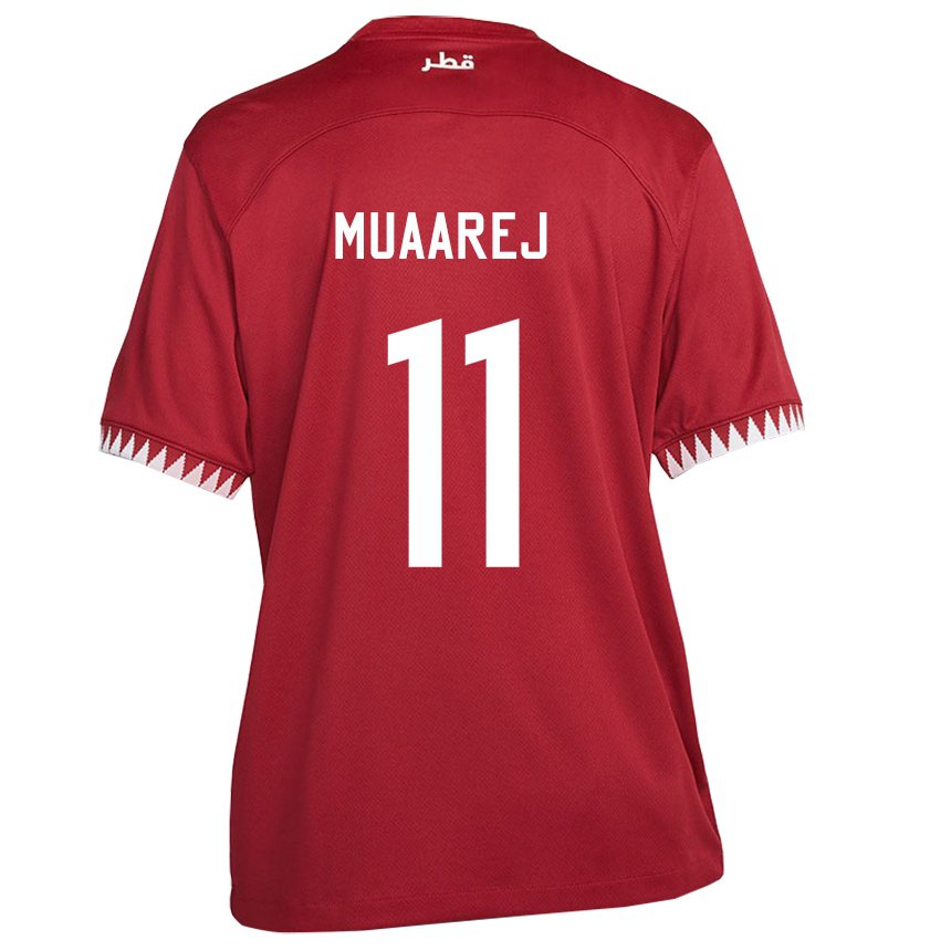 Mænd Qatars Mooza Muaarej #11 Rødbrun Hjemmebane Spillertrøjer 22-24 Trøje T-shirt