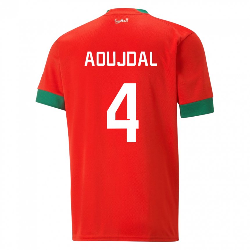 Mænd Marokkos Youssef Aoujdal #4 Rød Hjemmebane Spillertrøjer 22-24 Trøje T-shirt