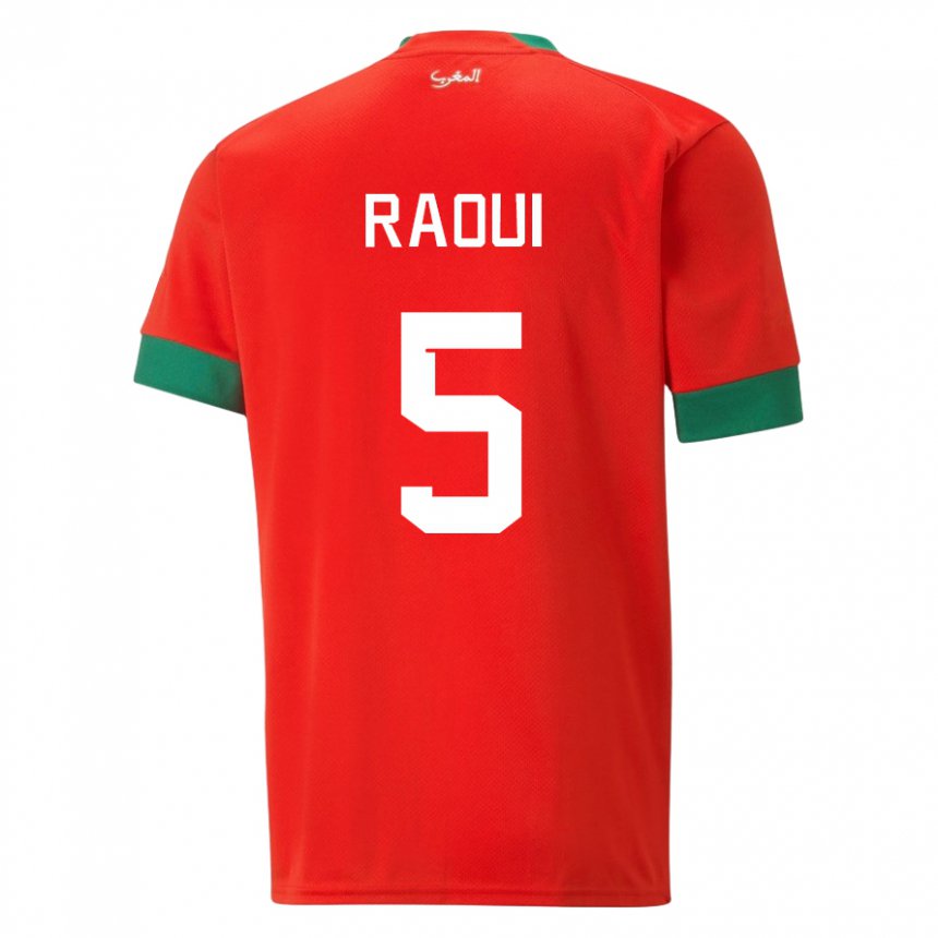 Mænd Marokkos Oussama Raoui #5 Rød Hjemmebane Spillertrøjer 22-24 Trøje T-shirt