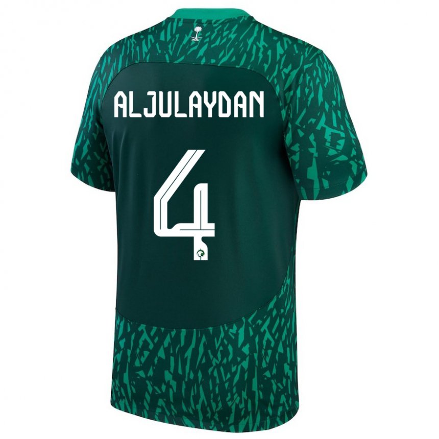 Mænd Saudi-arabiens Ahmed Aljulaydan #4 Dark Grøn Udebane Spillertrøjer 22-24 Trøje T-shirt