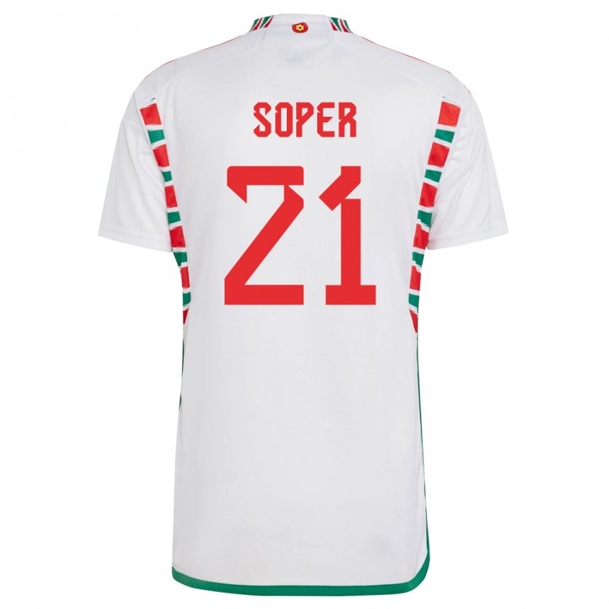 Mænd Wales Poppy Soper #21 Hvid Udebane Spillertrøjer 22-24 Trøje T-shirt