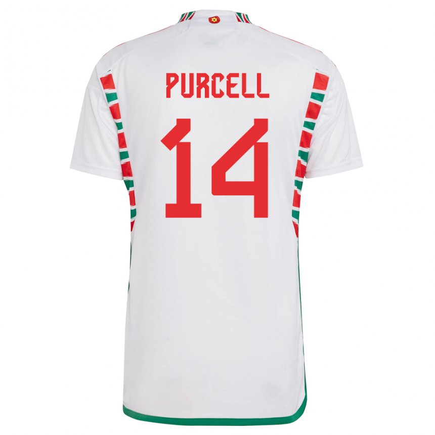 Mænd Wales Benjamin Purcell #14 Hvid Udebane Spillertrøjer 22-24 Trøje T-shirt