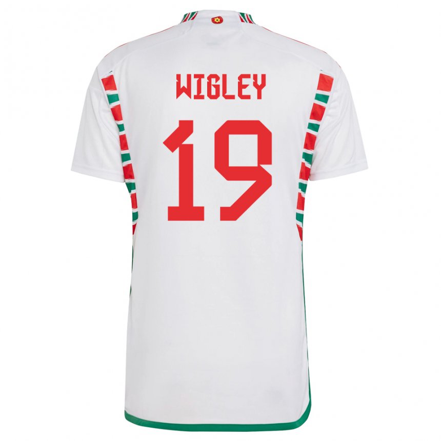 Mænd Wales Morgan Wigley #19 Hvid Udebane Spillertrøjer 22-24 Trøje T-shirt
