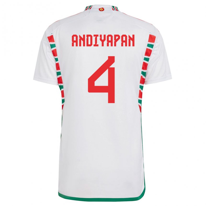 Mænd Wales William Andiyapan #4 Hvid Udebane Spillertrøjer 22-24 Trøje T-shirt