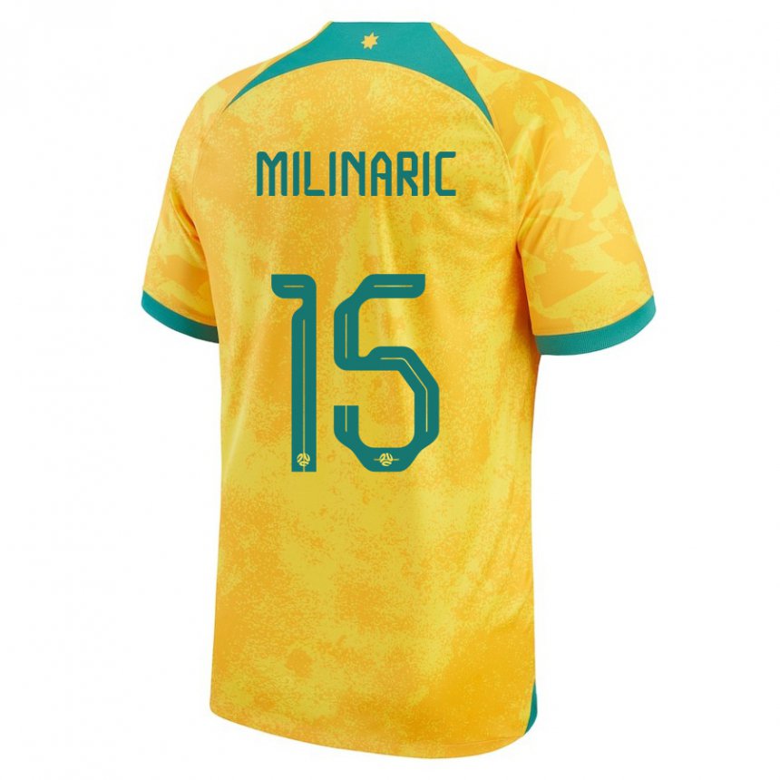 Kvinder Australiens Anton Milinaric #15 Gylden Hjemmebane Spillertrøjer 22-24 Trøje T-shirt