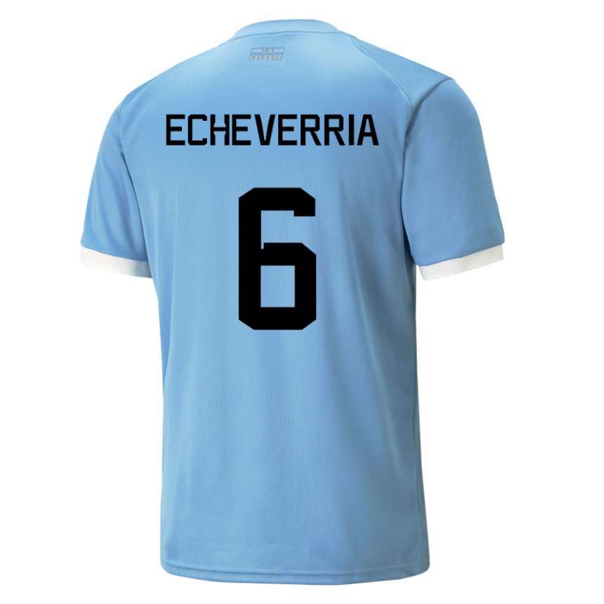 Kvinder Uruguays Juan Echeverria #6 Blå Hjemmebane Spillertrøjer 22-24 Trøje T-shirt
