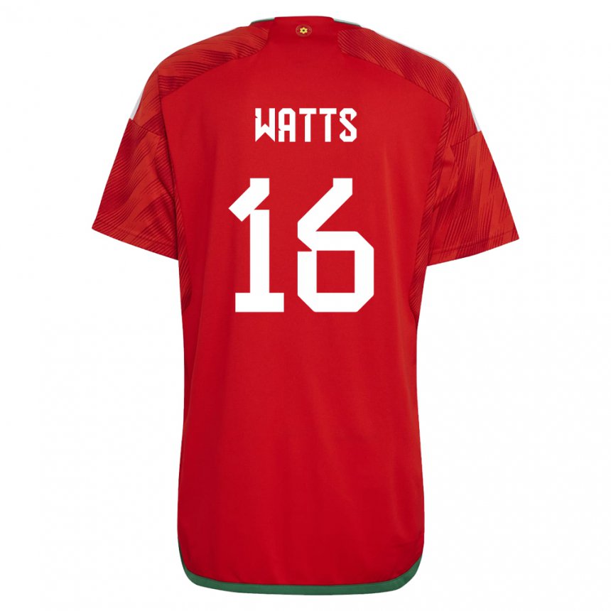 Kvinder Wales Daniel Watts #16 Rød Hjemmebane Spillertrøjer 22-24 Trøje T-shirt