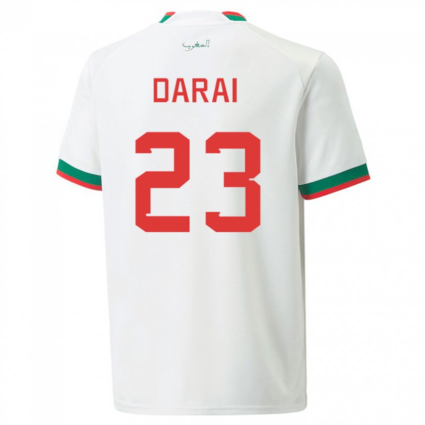 Kvinder Marokkos Hamza Darai #23 Hvid Udebane Spillertrøjer 22-24 Trøje T-shirt