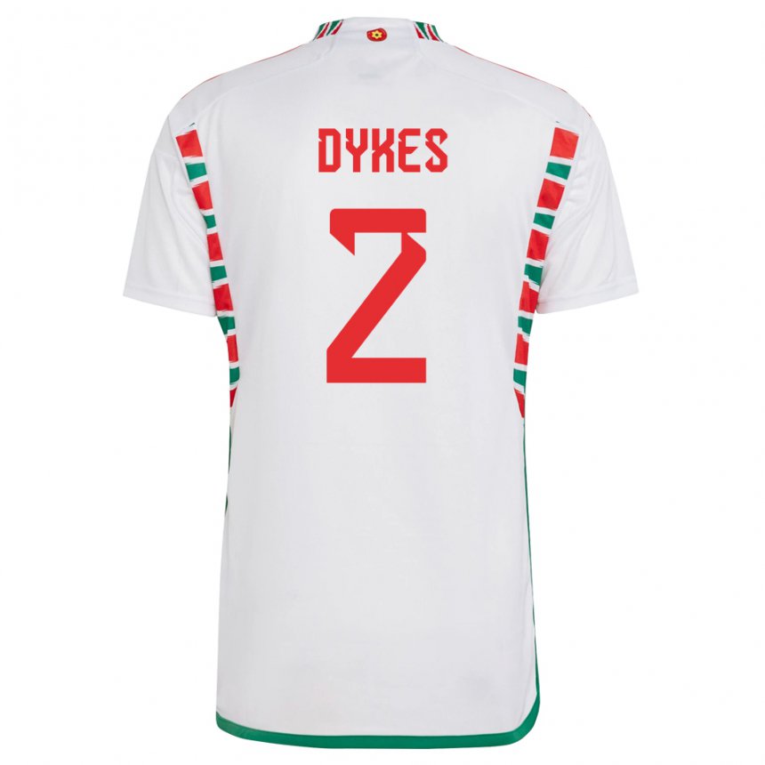 Kvinder Wales Loren Dykes #2 Hvid Udebane Spillertrøjer 22-24 Trøje T-shirt