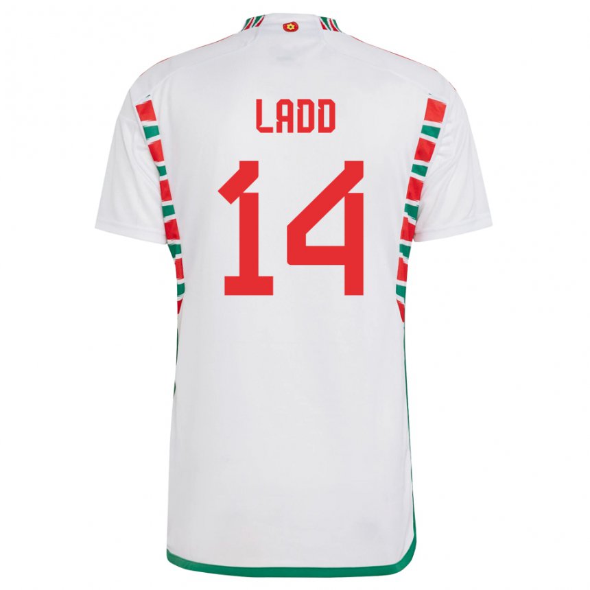 Kvinder Wales Hayley Ladd #14 Hvid Udebane Spillertrøjer 22-24 Trøje T-shirt