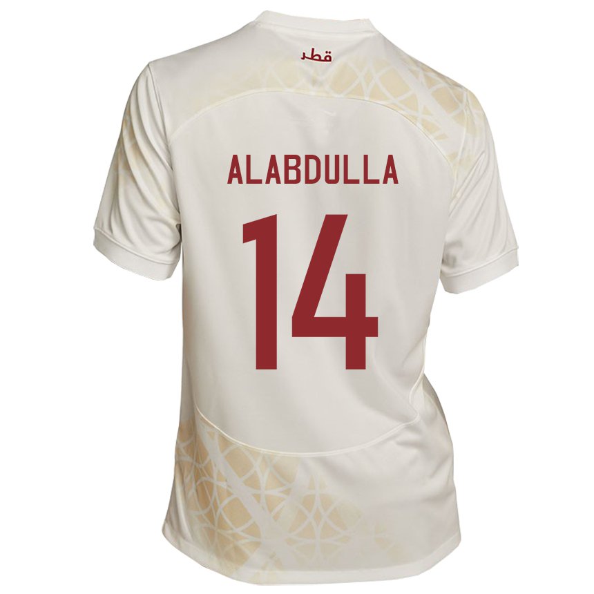 Kvinder Qatars Moudhi Alabdulla #14 Gold Beige Udebane Spillertrøjer 22-24 Trøje T-shirt