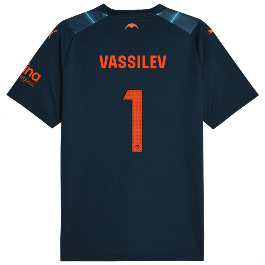 Børn David Vassilev #1 Marineblå Udebane Spillertrøjer 2023/24 Trøje T-Shirt