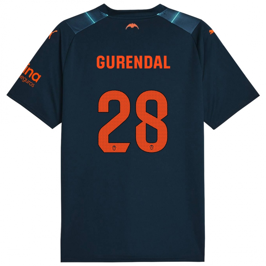 Børn Alexander Gurendal #28 Marineblå Udebane Spillertrøjer 2023/24 Trøje T-Shirt