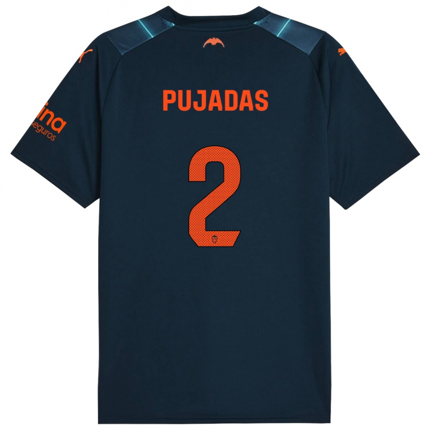 Børn Berta Pujadas #2 Marineblå Udebane Spillertrøjer 2023/24 Trøje T-Shirt