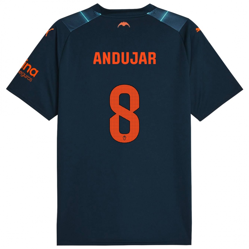 Børn Candela Andujar #8 Marineblå Udebane Spillertrøjer 2023/24 Trøje T-Shirt
