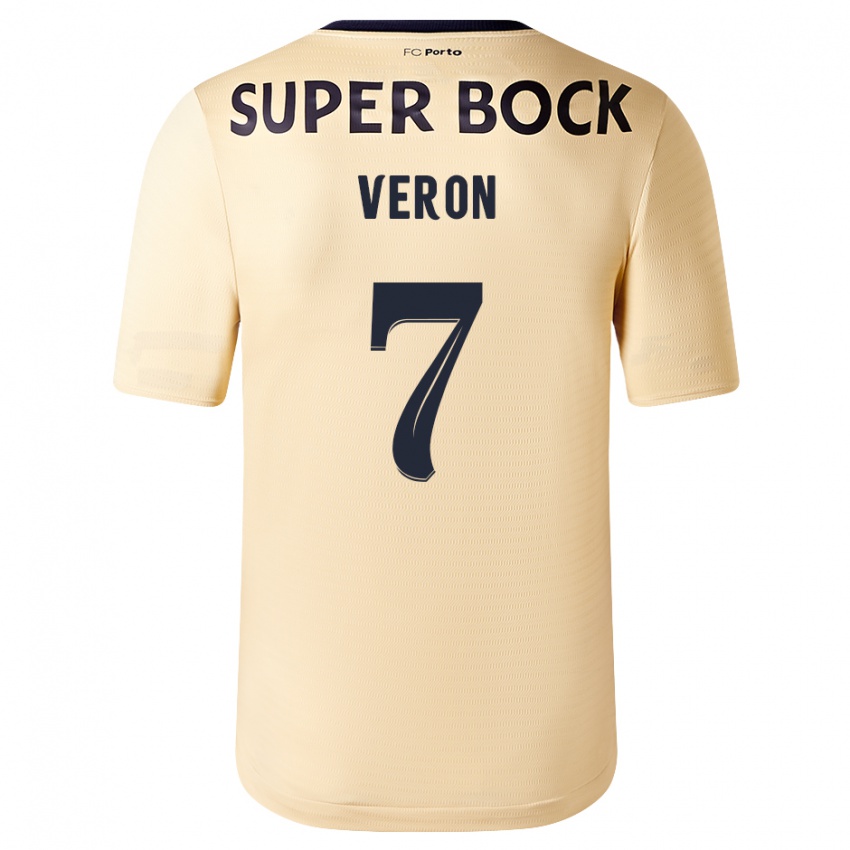 Børn Gabriel Veron #7 Beige-Guld Udebane Spillertrøjer 2023/24 Trøje T-Shirt