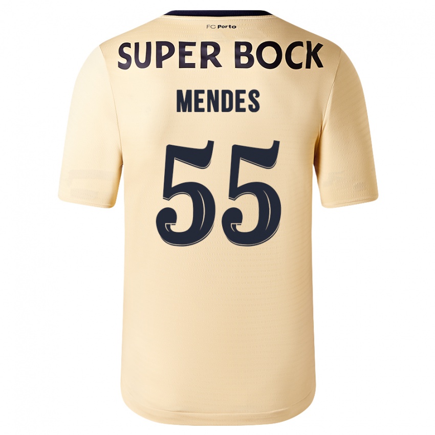 Børn Joao Mendes #55 Beige-Guld Udebane Spillertrøjer 2023/24 Trøje T-Shirt