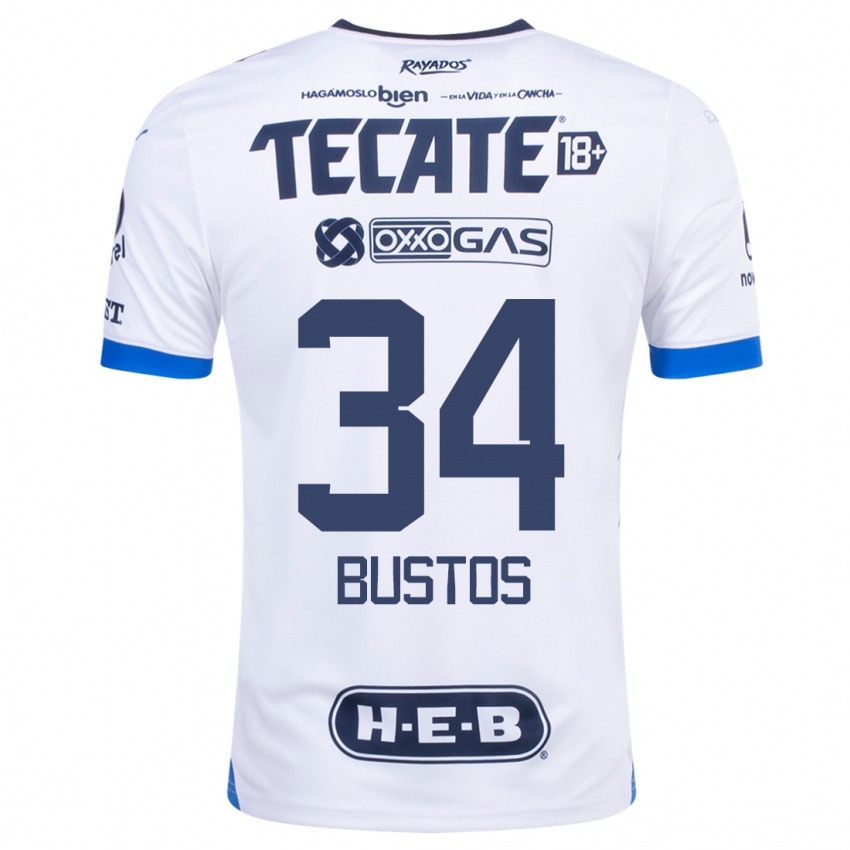 Børn César Bustos #34 Hvid Udebane Spillertrøjer 2023/24 Trøje T-Shirt