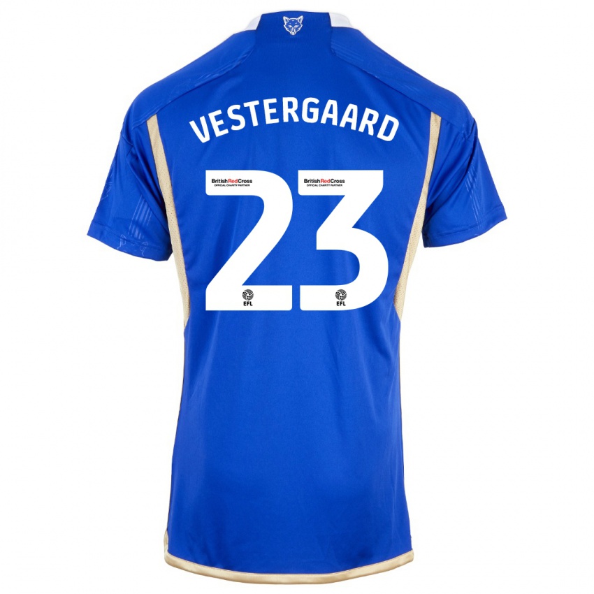 Mænd Jannik Vestergaard #23 Kongeblå Hjemmebane Spillertrøjer 2023/24 Trøje T-Shirt